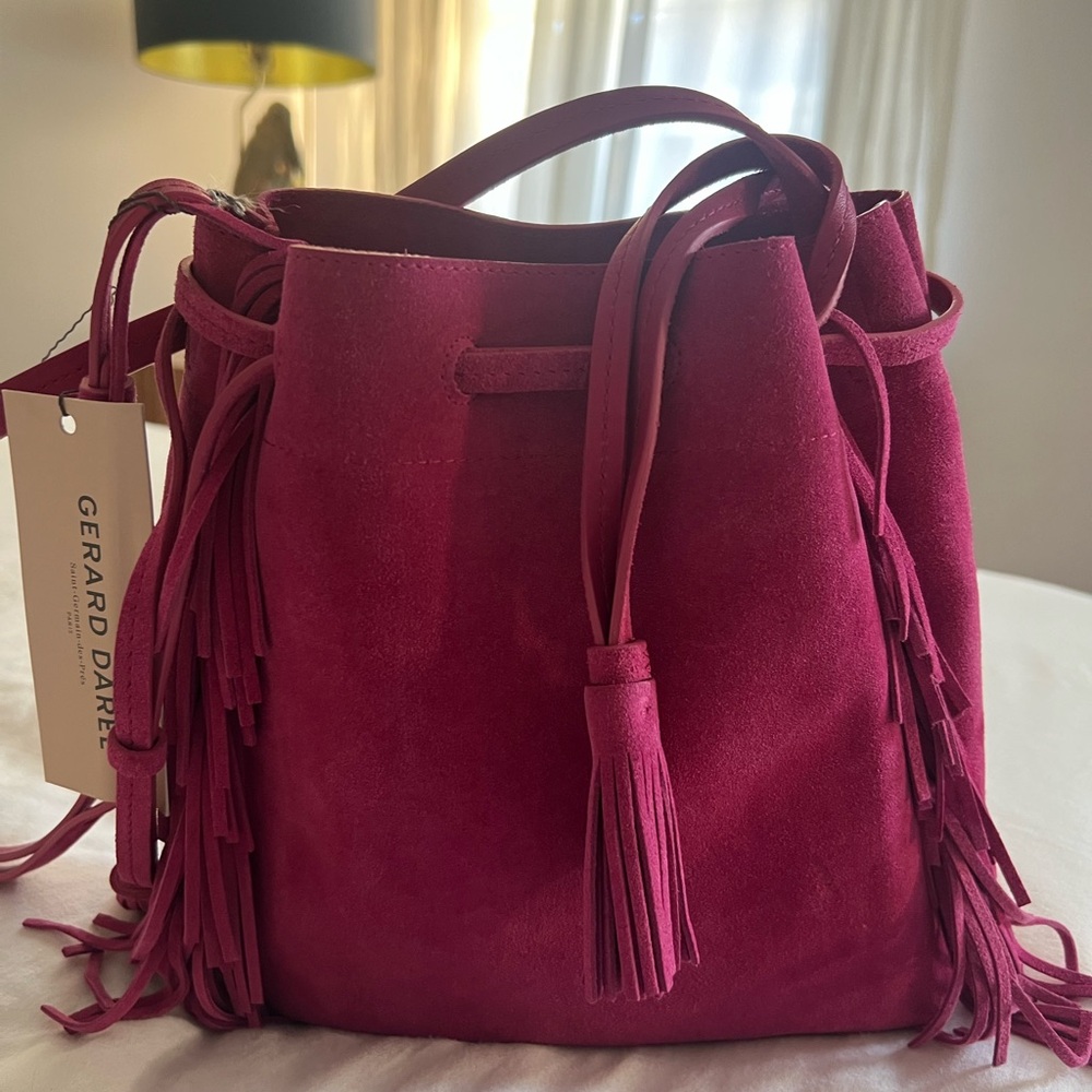 Gerard Darel Fuchsia Suede Fringe Shoulder Bag